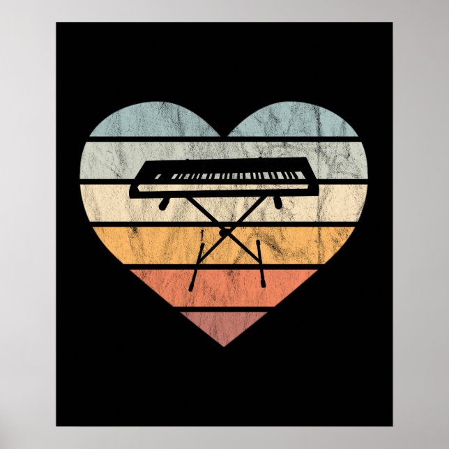 Poster Eu adoro teclado e sintético retro coração (Frente)