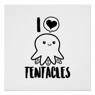 Pôster Eu Adoro Tentáculos T-shirt Cute Octopus Tee