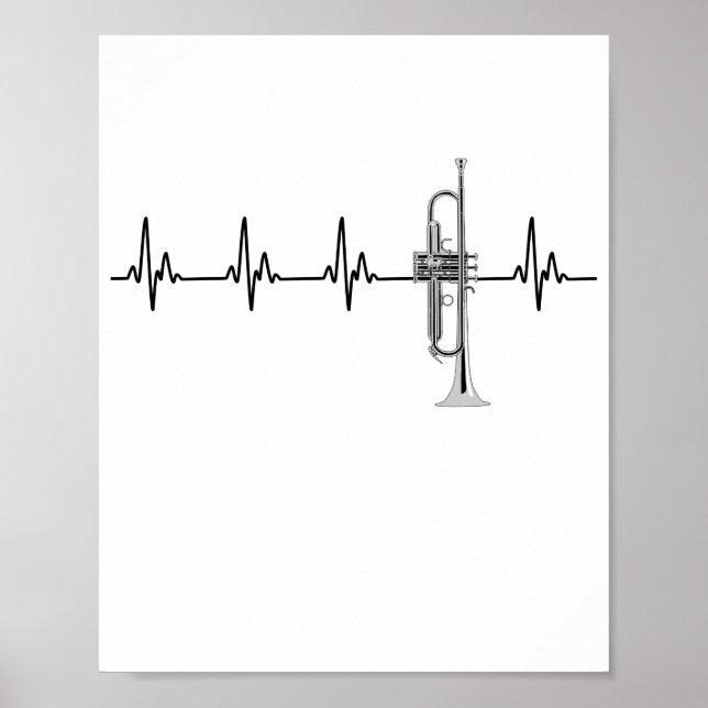Poster Eu Adoro Trompete EKG Heartbeat Line (Frente)