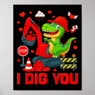 Poster Eu Adoro Você Coração Engraçado Dinossauro Caminhã