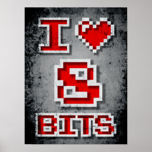 Poster Eu Amo 8 Bits