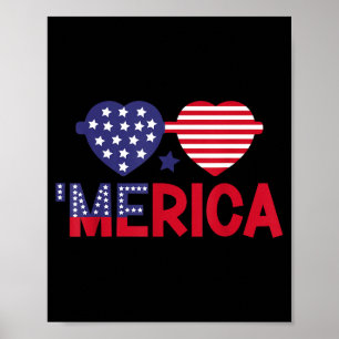Poster Eu amo a América coração patriótico dia da indepen