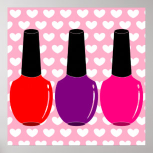 Pôster Eu amo a arte roxa cor-de-rosa vermelha do verniz