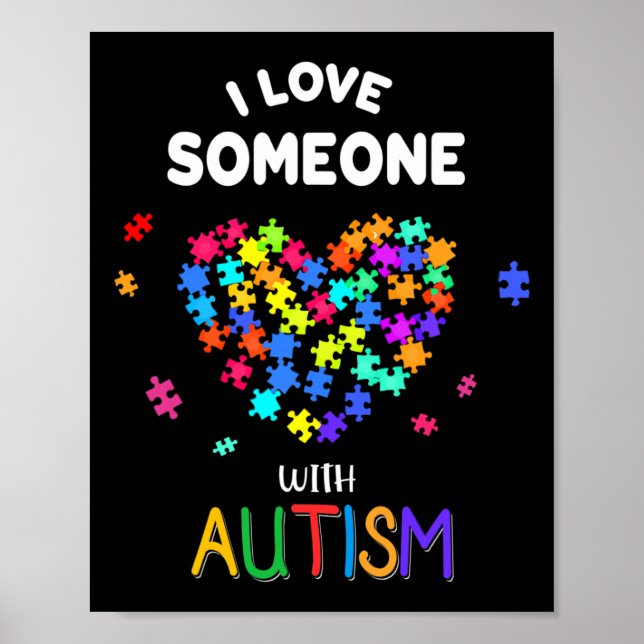 Poster Eu Amo Alguém Com Autismo Tee Autism Fala Com Cons (Frente)