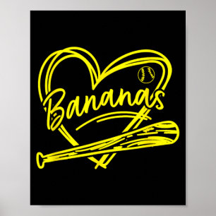 Poster Eu Amo Beisebol de Banana Amarela para Verão