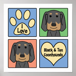 Pôster Eu amo Black and Tan Coonhounds