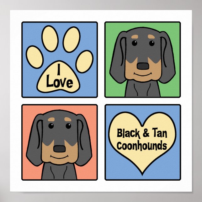 Pôster Eu amo Black and Tan Coonhounds (Frente)