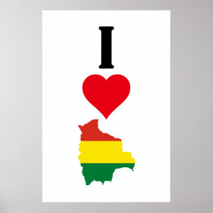 Poster Eu Amo Bolívia Vertical I Heart Country Flag Map