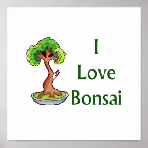 Poster Eu amo bonsais no graphi verde da árvore do shari