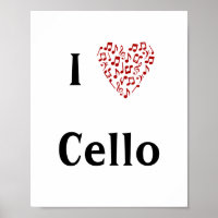 Eu amo Cello Red Heart of Music Notes