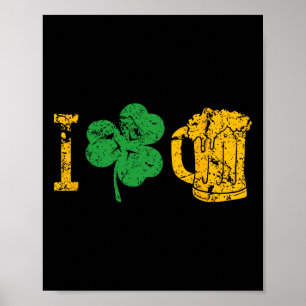 Poster Eu Amo Cerveja Trevo de Quatro Folhas Camiseta Dia