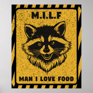 Poster Eu Amo Comida Guaxinim Engraçado