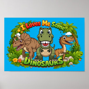 Poster Eu Amo Dinossauros - Arte Pré-Histórica Fofa