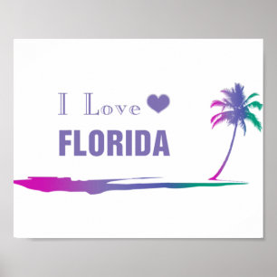 Poster Eu Amo Flórida Colorida Roxo