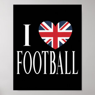 Poster Eu Amo Futebol Bandeira da Grã-Bretanha Coração Fu