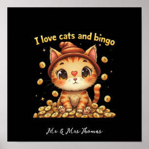 Poster Eu Amo Gatos e Bingo Combinação Perfeita Bingo Amo