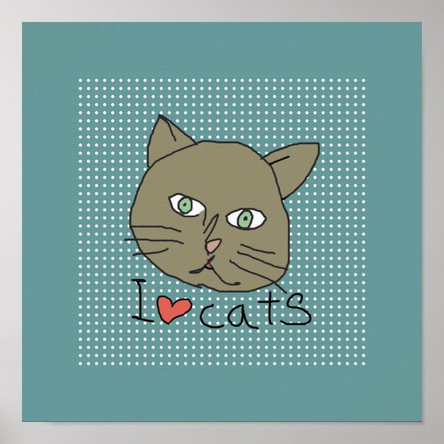 Poster "Eu amo gatos" para paredes (Frente)
