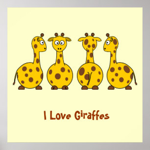 Pôster Eu Amo Girafas Bons Animais Cartoon Crianças Engra
