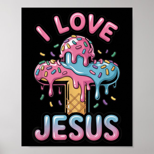 Poster Eu Amo Jesus Crianças Sorvetes Cristãos Gi (Frente)
