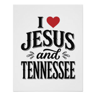 Pôster Eu Amo Jesus e Tennessee Vintage Desenho Cristão