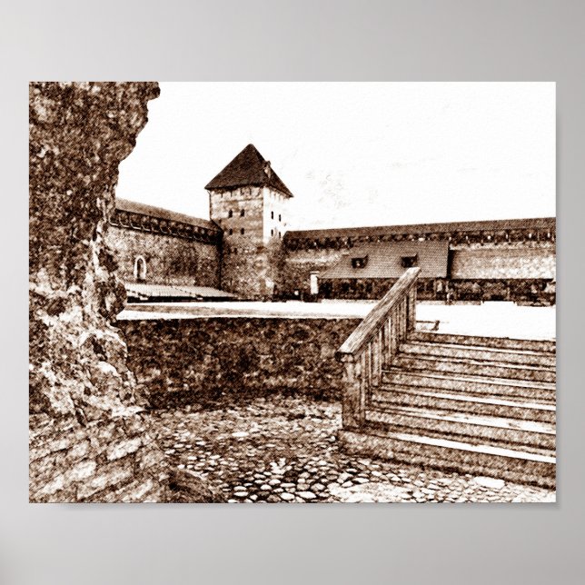 Poster Eu Amo Lida Belarus Architecture Castle Sketch (Frente)