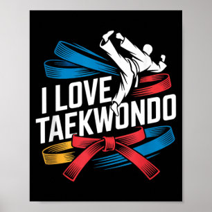 Poster Eu Amo Lutador de Cinto Colorido de Taekwondo