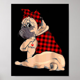 Poster Eu Amo Mamãe Tatto Pug Dog Amantes Bandana Mães D