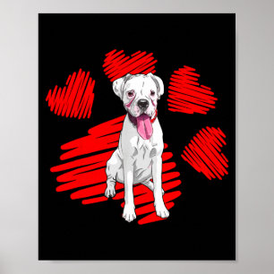 Poster Eu Amo Meu Cachorro Boxer Branco Pata Coração Dia
