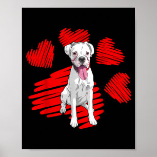 Poster Eu Amo Meu Cachorro Boxer Branco Pata Coração Dia
