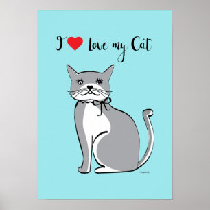 Poster Eu amo meu gato, adorável, bonito, personalizáve