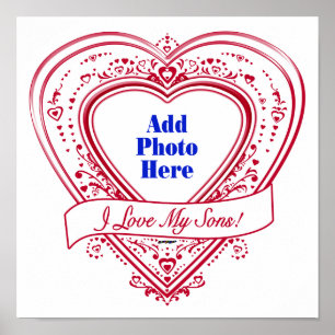 Pôster Eu Amo Meus Filhos! Foto de Corações Vermelhas