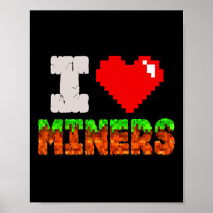 Poster Eu Amo Miners Vídeo Engraçado do Coração Gamer Mem