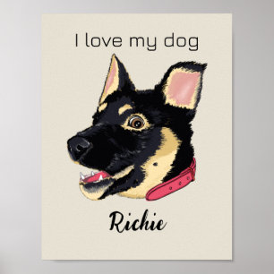 Poster Eu Amo O Meu Cachorro German shepherd Bonito Nome 