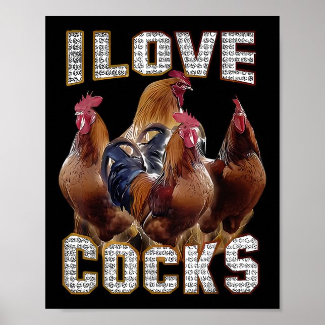 Poster Eu Amo Os Engraçados Roosters Memorizam Amantes De (Frente)