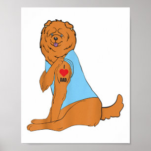 Poster Eu Amo Pai - Cachorro Coração Tatuagem Chow Chow _