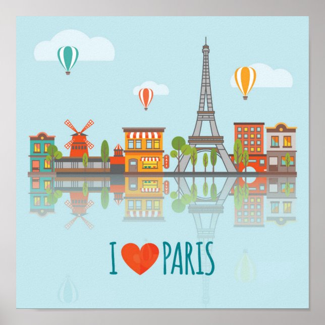 Pôster Eu Amo Paris | Design de paisagem urbana (Frente)