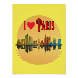 Pôster Eu Amo Paris Skyline Sunset Wall Art Poster