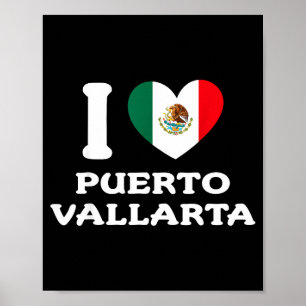 Poster Eu Amo Puerto Vallarta Coração Bandeira do México
