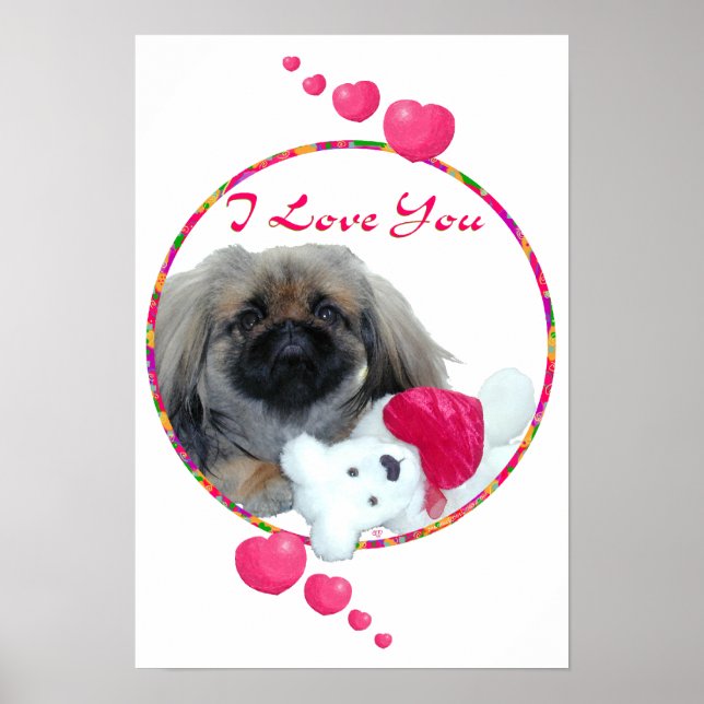 Pôster Eu Amo Você Cachorrinho Pequinês (Frente)