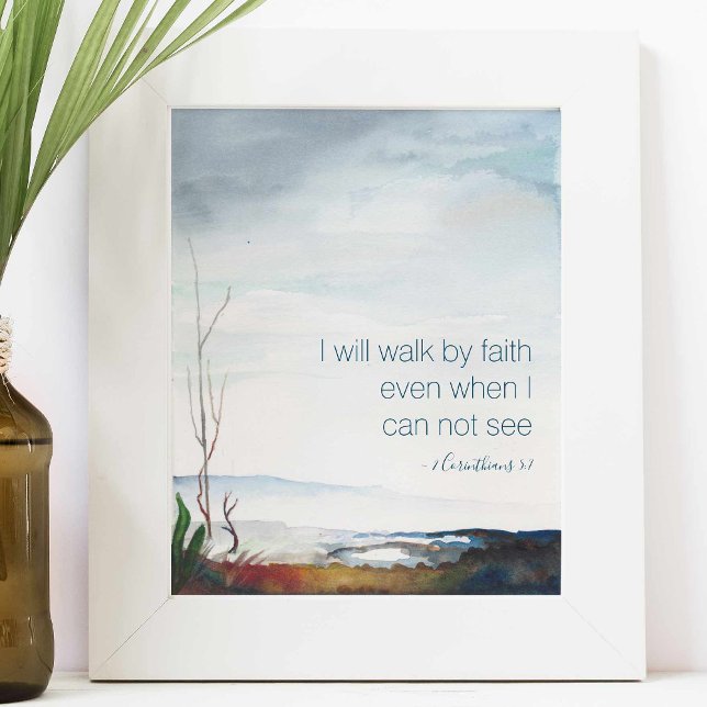 Poster Eu ando de fé Cair Cobra Aquarela Espiritual (Inspirational poster features bible verse and watercolor art by Victoria Grigaliunas VG Invites)
