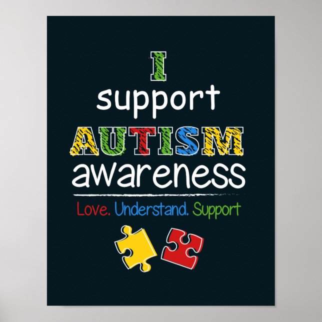 Poster Eu apoio a conscientização do autismo Quebra-cabeç (Frente)