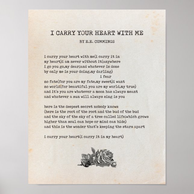 Poster Eu Carregar Seu Poema Cardíaco - EE Cummings (Frente)