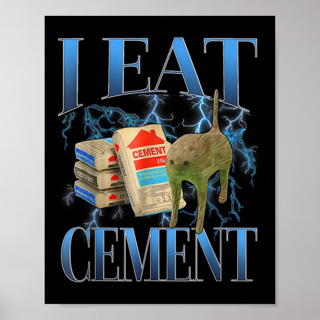 Poster Eu Comi Cimento Amaldiçoado Gato Engraçado Memória (Frente)