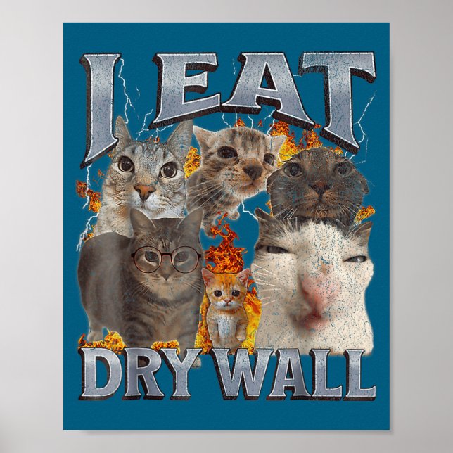 Poster Eu Como Parede de Gesso Meme de Gato Engraçado Grá (Frente)
