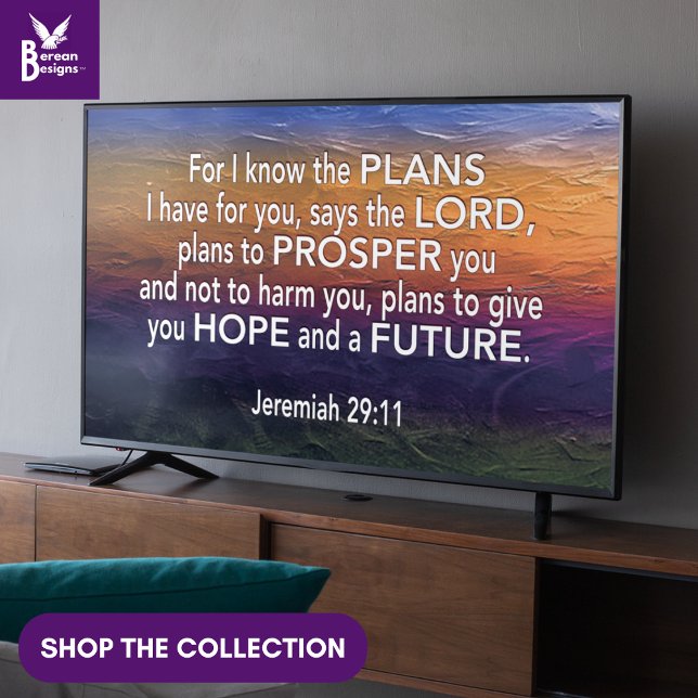 Poster EU CONHEÇO OS PLANOS Jer 29:11 Christian Frame Art (Jeremiah 29:11 Christian Bible verse wall art for display TV with colored ice background.)