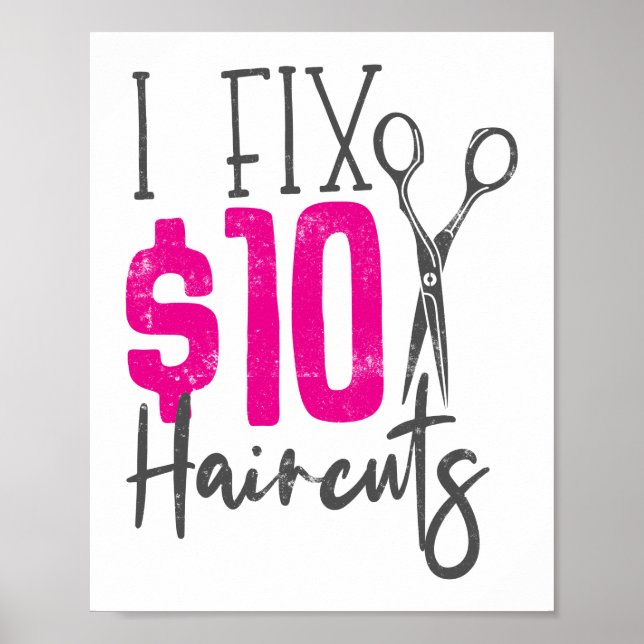 Poster Eu conserto $10 Haircuts Cabelo Stylist Hairdresse (Frente)