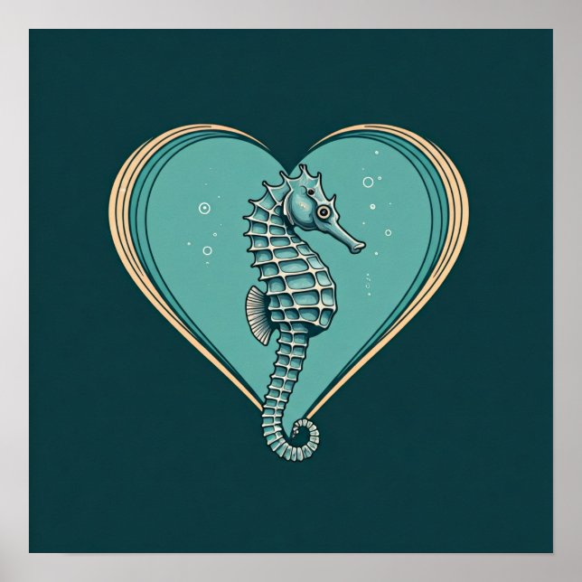 Poster Eu coração cavalos marinhos (Frente)