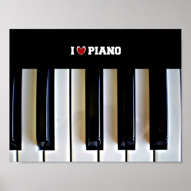 Poster Eu coração Piano com chaves de piano (Frente)
