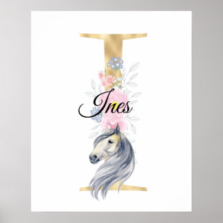 Poster Eu escrevo monograma personalizado com cavalo