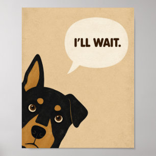 Poster Eu Esperarei Cachorro Engraçado Minimalista